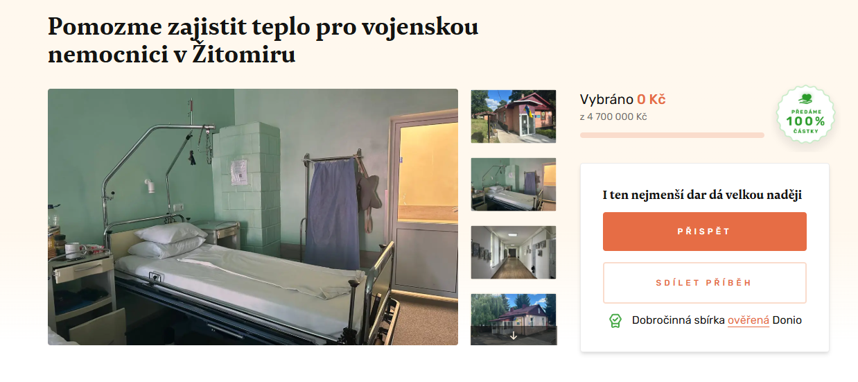 Donio - sbírka: Pomozme zajistit teplo pro vojenskou nemocnici v Žitomiru